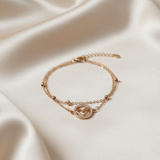 Heart in Zircon Circle Double Layer Bracelet - Rose Gold